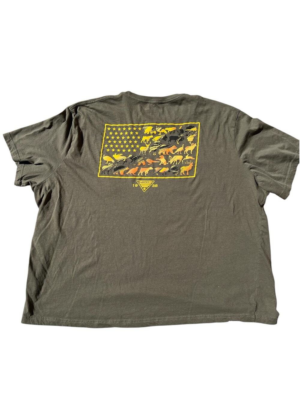 COLUMBIA Men's Army Green Graphic 100 % Cotton Short Sleeve T-shirt Size 4X